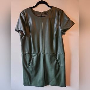 Ann Taylor Faux Leather shift dress. Forest green size 12